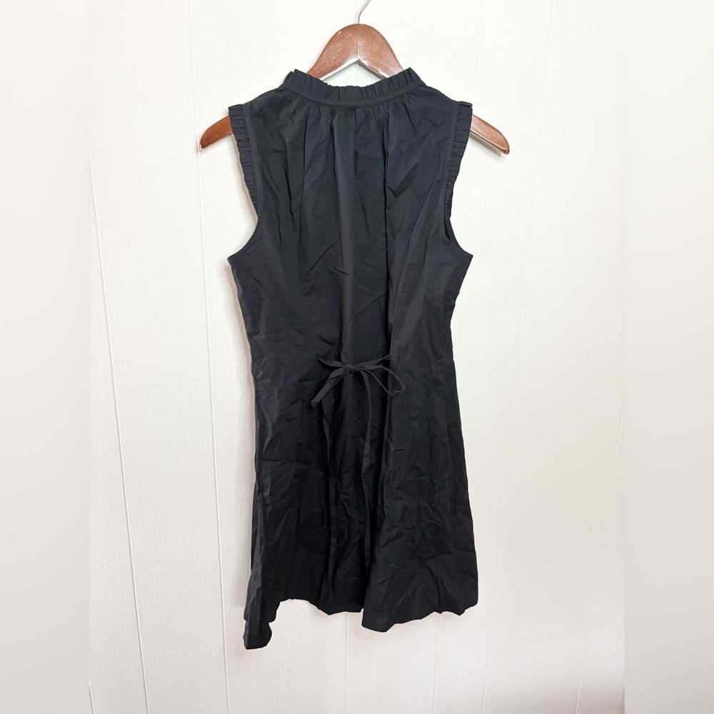 J Crew black ruffle tie neck mini dress regenerative cotton size 10 new - Picture 7 of 7